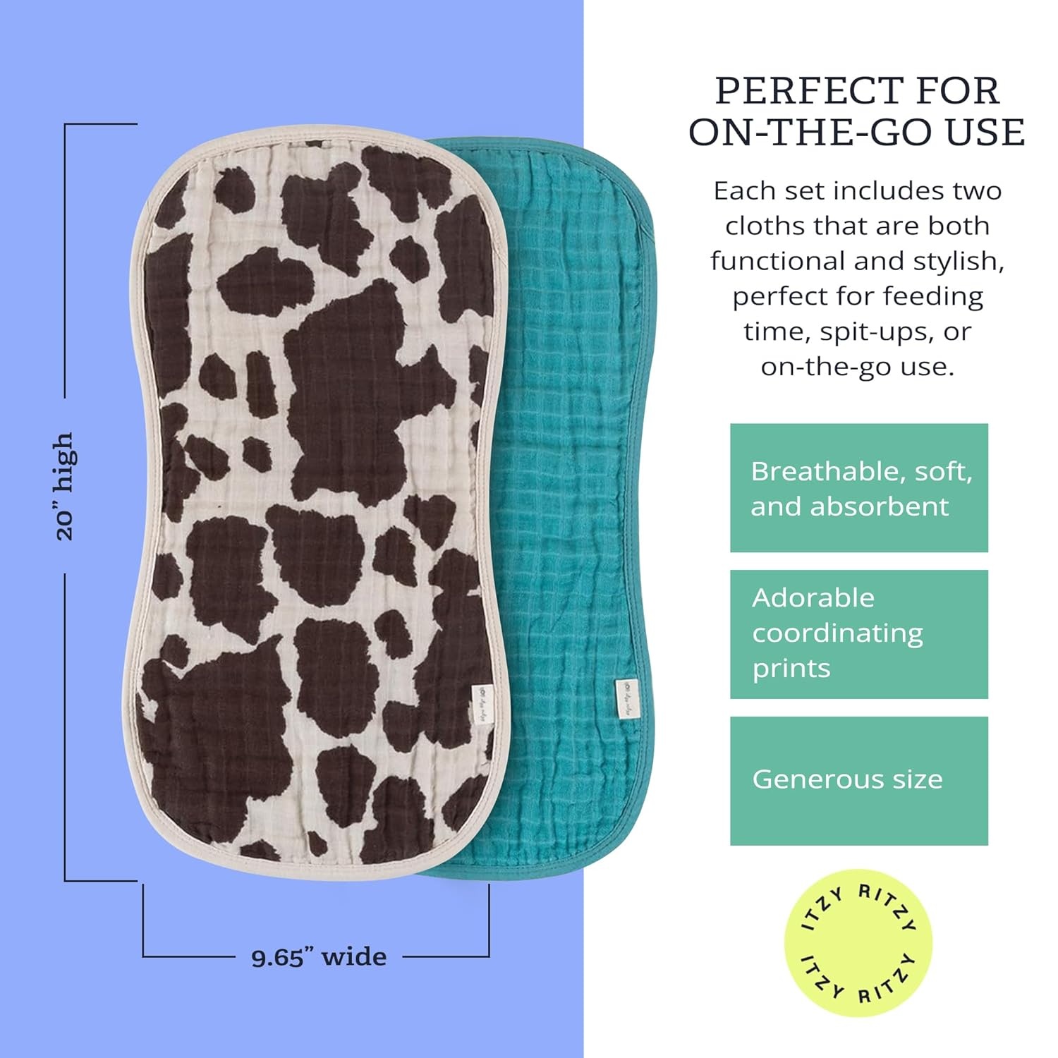image:imageItzy Ritzy Set of 2 Baby Burp Cloths UltraSoft Absorbent Burping Cloths for Babies Made of 100 Cotton Muslin and Generously Sized with Trendy Coordinating Prints Machine Washable StrawberryCow Print