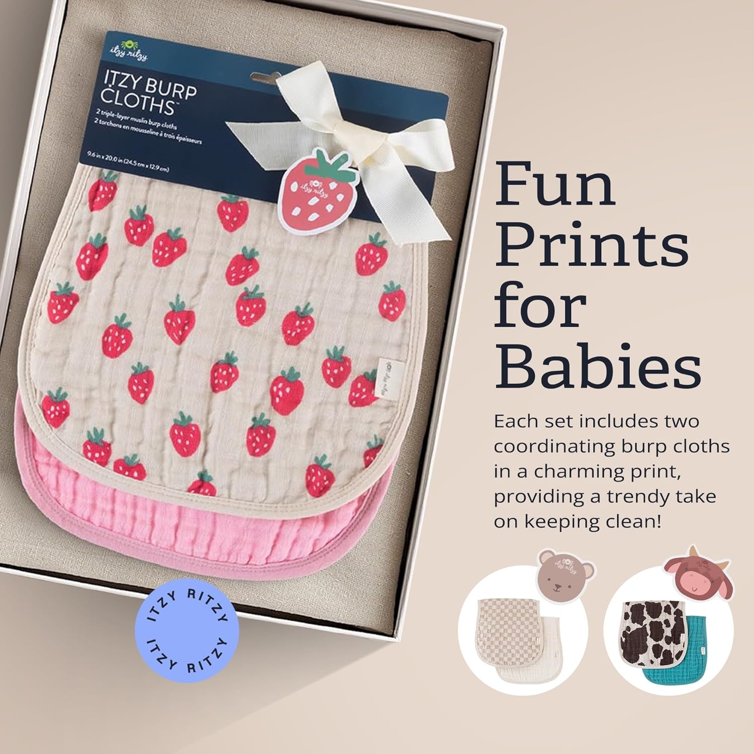 image:imageItzy Ritzy Set of 2 Baby Burp Cloths UltraSoft Absorbent Burping Cloths for Babies Made of 100 Cotton Muslin and Generously Sized with Trendy Coordinating Prints Machine Washable StrawberryStrawberry