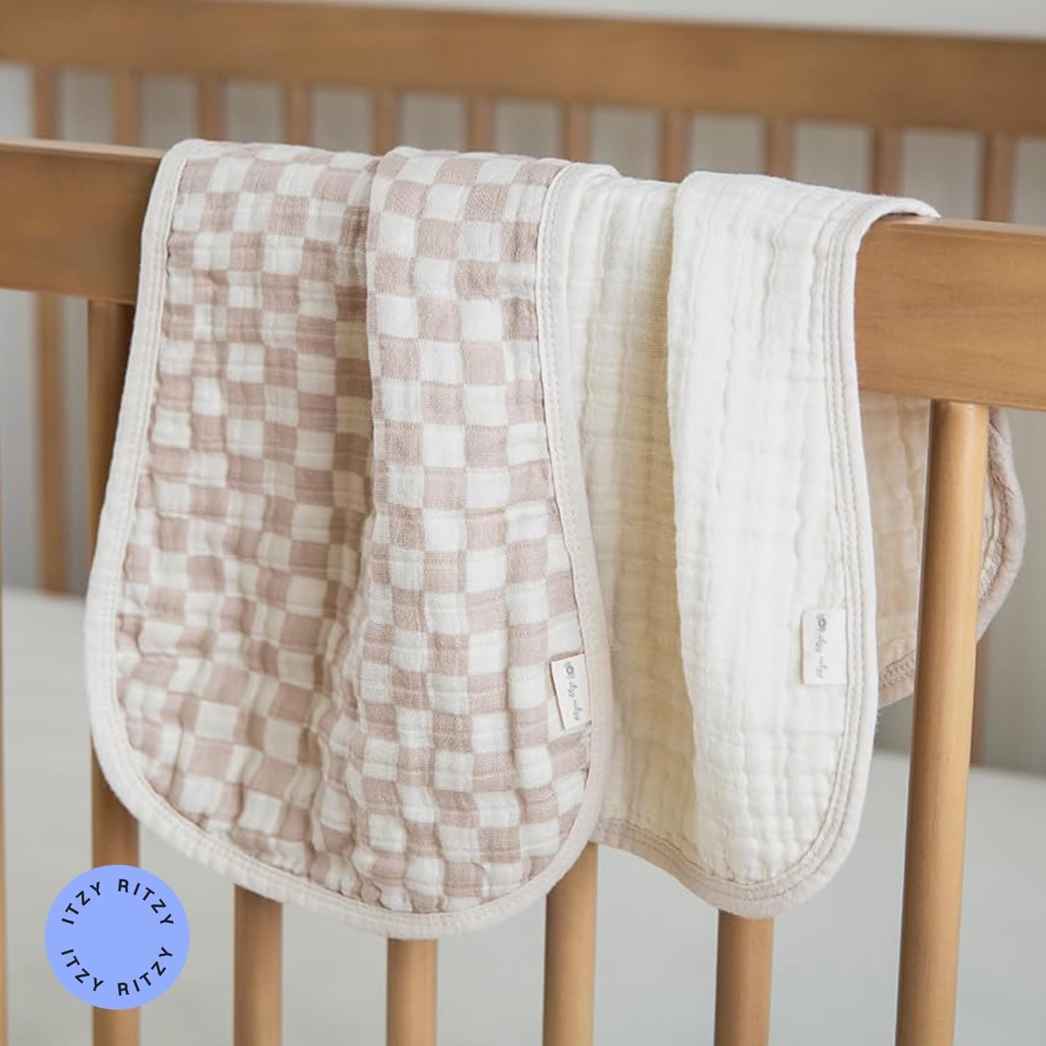 image:imageItzy Ritzy Set of 2 Baby Burp Cloths UltraSoft Absorbent Burping Cloths for Babies Made of 100 Cotton Muslin and Generously Sized with Trendy Coordinating Prints Machine Washable StrawberryCheckerboard
