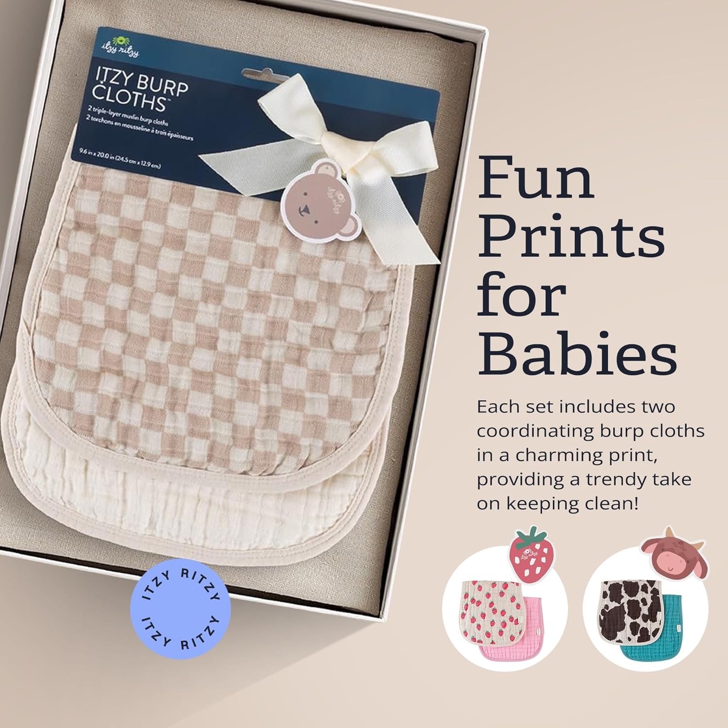 image:imageItzy Ritzy Set of 2 Baby Burp Cloths UltraSoft Absorbent Burping Cloths for Babies Made of 100 Cotton Muslin and Generously Sized with Trendy Coordinating Prints Machine Washable StrawberryCheckerboard