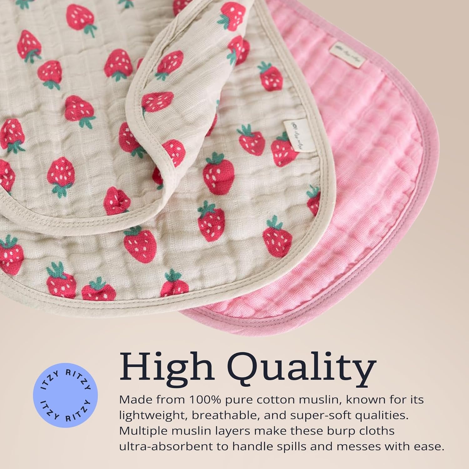 image:imageItzy Ritzy Set of 2 Baby Burp Cloths UltraSoft Absorbent Burping Cloths for Babies Made of 100 Cotton Muslin and Generously Sized with Trendy Coordinating Prints Machine Washable StrawberryStrawberry