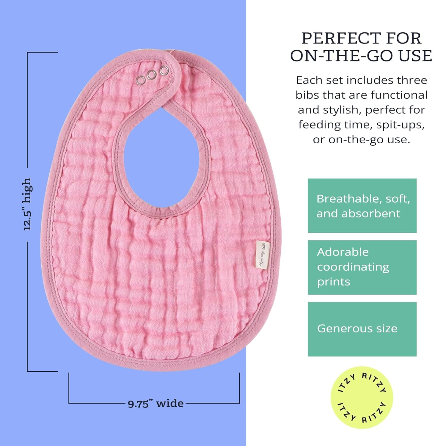 image:imageItzy Ritzy Set of 3 Baby Bibs UltraSoft Adjustable Infant amp Toddler Bibs Made of TripleLayer Cotton Muslin Ideal for Drooling Teething amp Eating 3 Stylish Coordinating Prints CheckerboardStrawberry