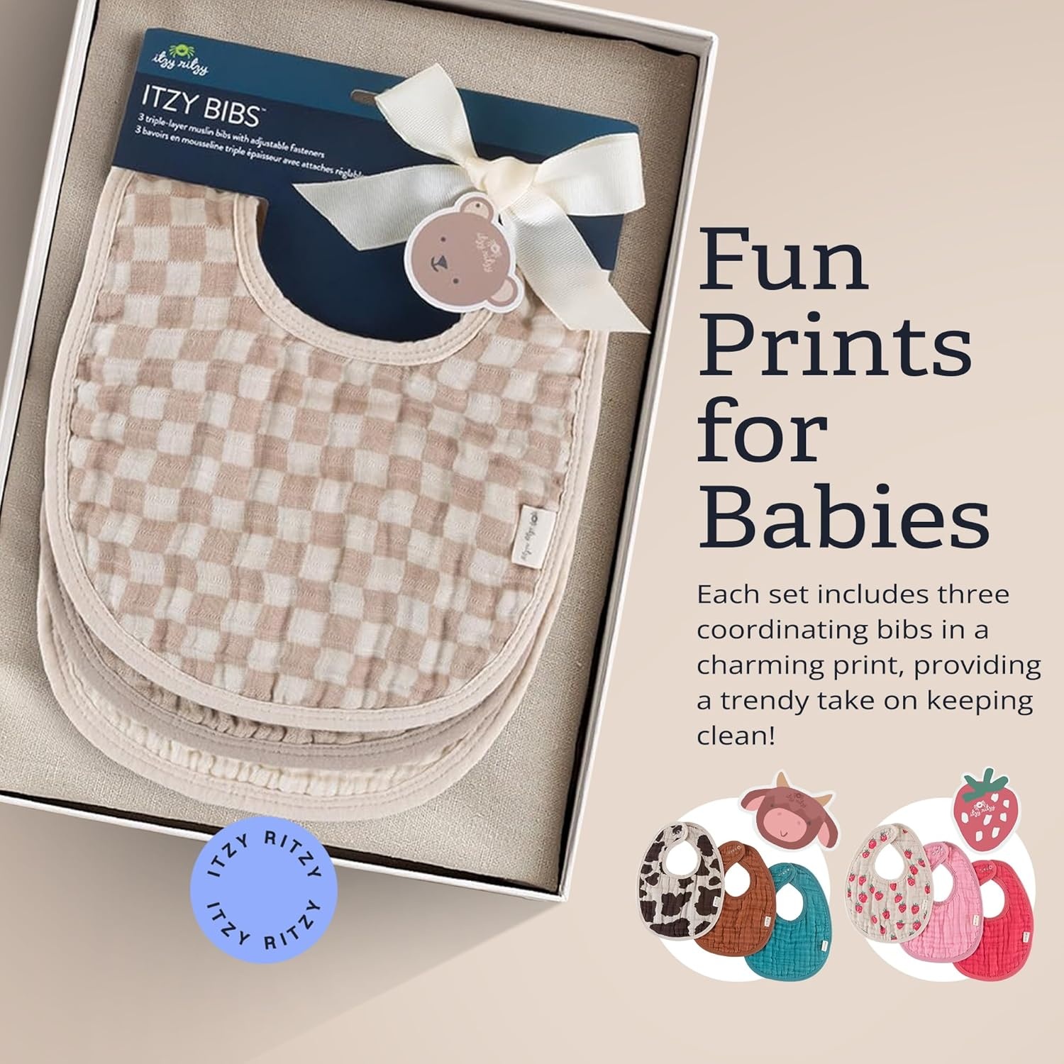 image:imageItzy Ritzy Set of 3 Baby Bibs UltraSoft Adjustable Infant amp Toddler Bibs Made of TripleLayer Cotton Muslin Ideal for Drooling Teething amp Eating 3 Stylish Coordinating Prints CheckerboardCheckerboard