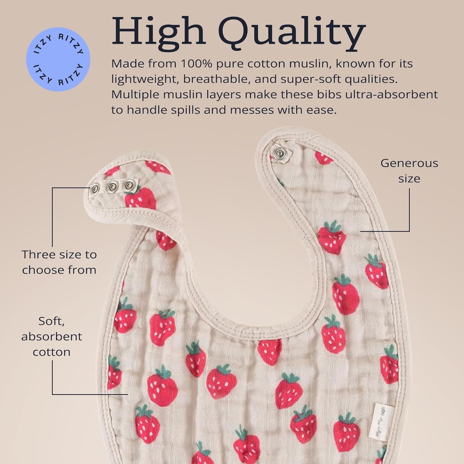 image:imageItzy Ritzy Set of 3 Baby Bibs UltraSoft Adjustable Infant amp Toddler Bibs Made of TripleLayer Cotton Muslin Ideal for Drooling Teething amp Eating 3 Stylish Coordinating Prints CheckerboardStrawberry