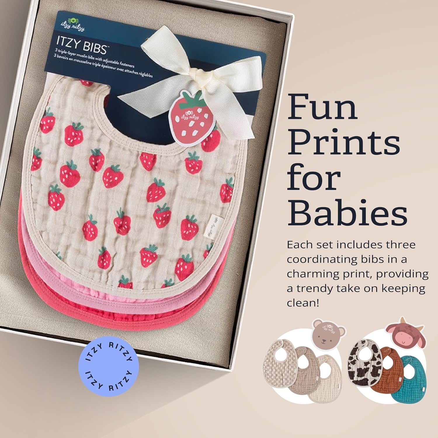 image:imageItzy Ritzy Set of 3 Baby Bibs UltraSoft Adjustable Infant amp Toddler Bibs Made of TripleLayer Cotton Muslin Ideal for Drooling Teething amp Eating 3 Stylish Coordinating Prints CheckerboardStrawberry