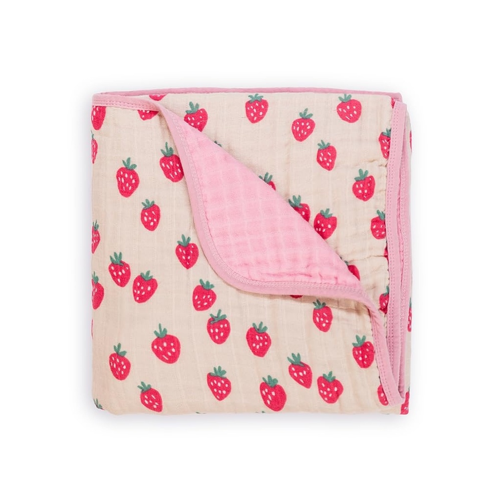 image:imageItzy Ritzy Baby Blanket Soft Cotton Muslin MultiUse Blanket Can Be Used as a Tummy Time Mat Nursing Cover Stroller Shade amp More Measures 30 x 40 Machine Washable CheckerboardStrawberry