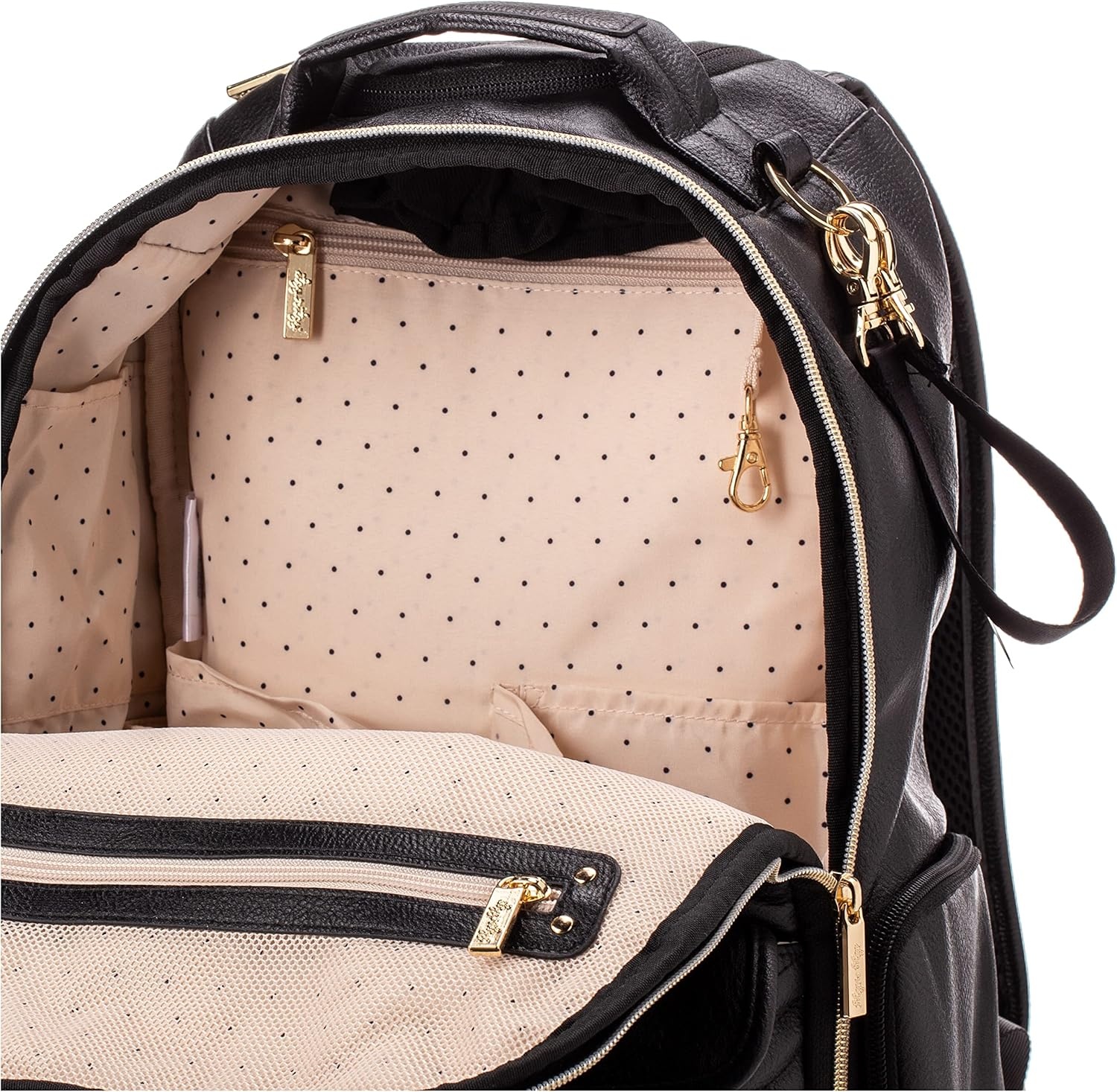 image:imageItzy Ritzy Diaper Bag Backpack Large Capacity Boss Baby Backpack Diaper Bag Featuring 17 Pockets Changing Pad Stroller Clips and Comfortable Backpack Straps Black With Gold HardwareBlack With Gold Hardware