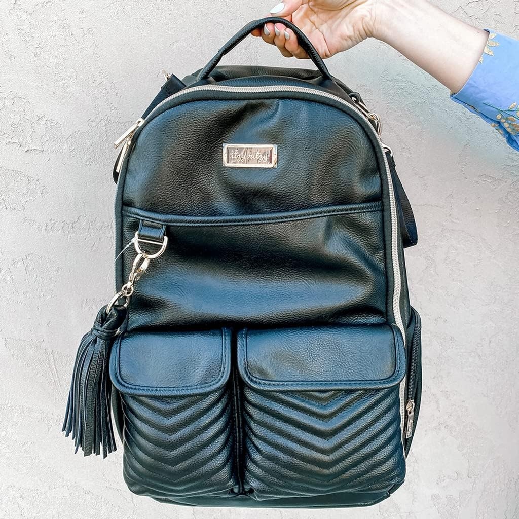 image:imageItzy Ritzy Diaper Bag Backpack Large Capacity Boss Baby Backpack Diaper Bag Featuring 17 Pockets Changing Pad Stroller Clips and Comfortable Backpack Straps Black With Gold HardwareBlack With Gold Hardware