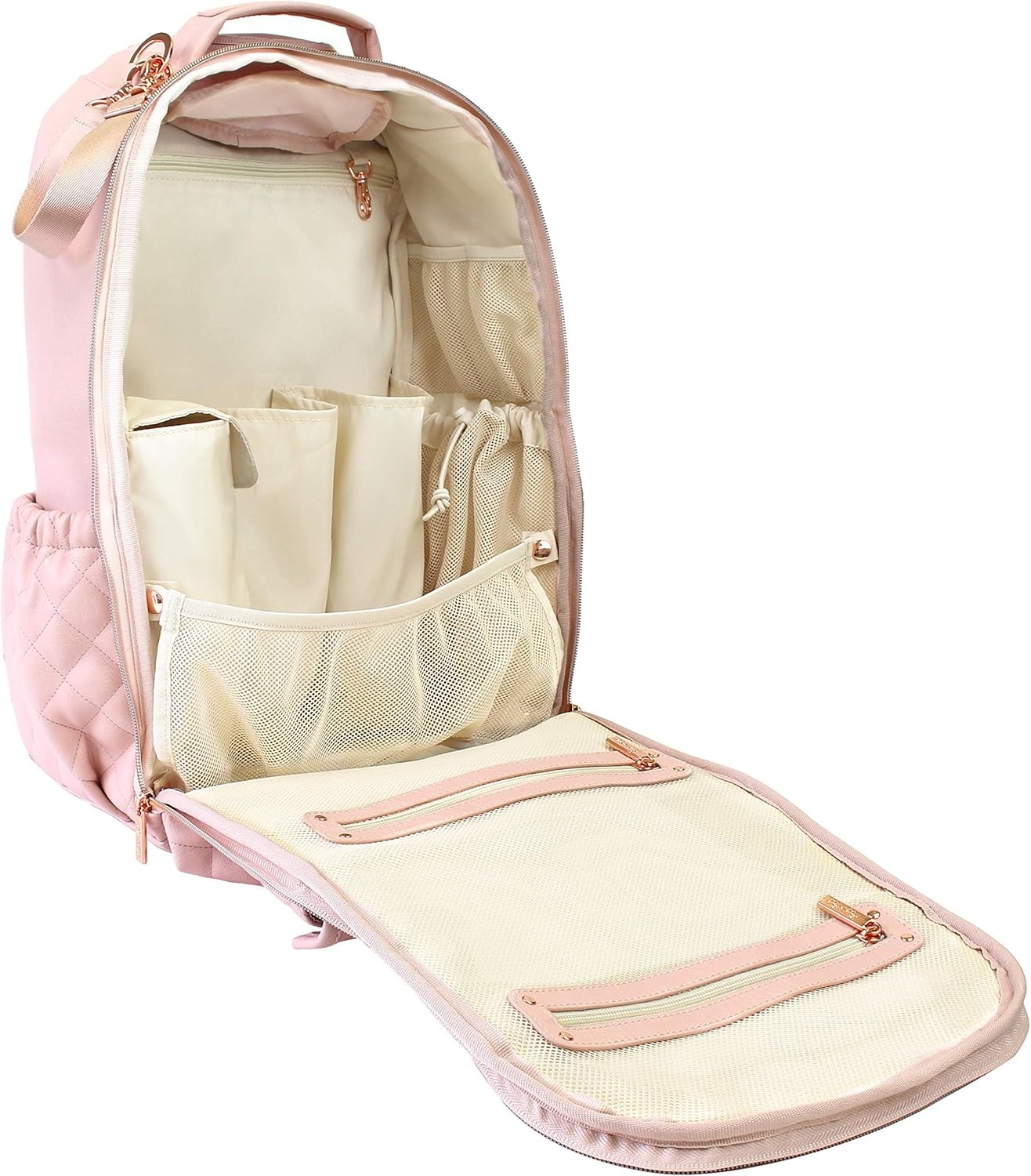 image:imageItzy Ritzy Diaper Bag Backpack Large Capacity Boss Baby Backpack Diaper Bag Featuring 17 Pockets Changing Pad Stroller Clips and Comfortable Backpack Straps Black With Gold HardwareBlush