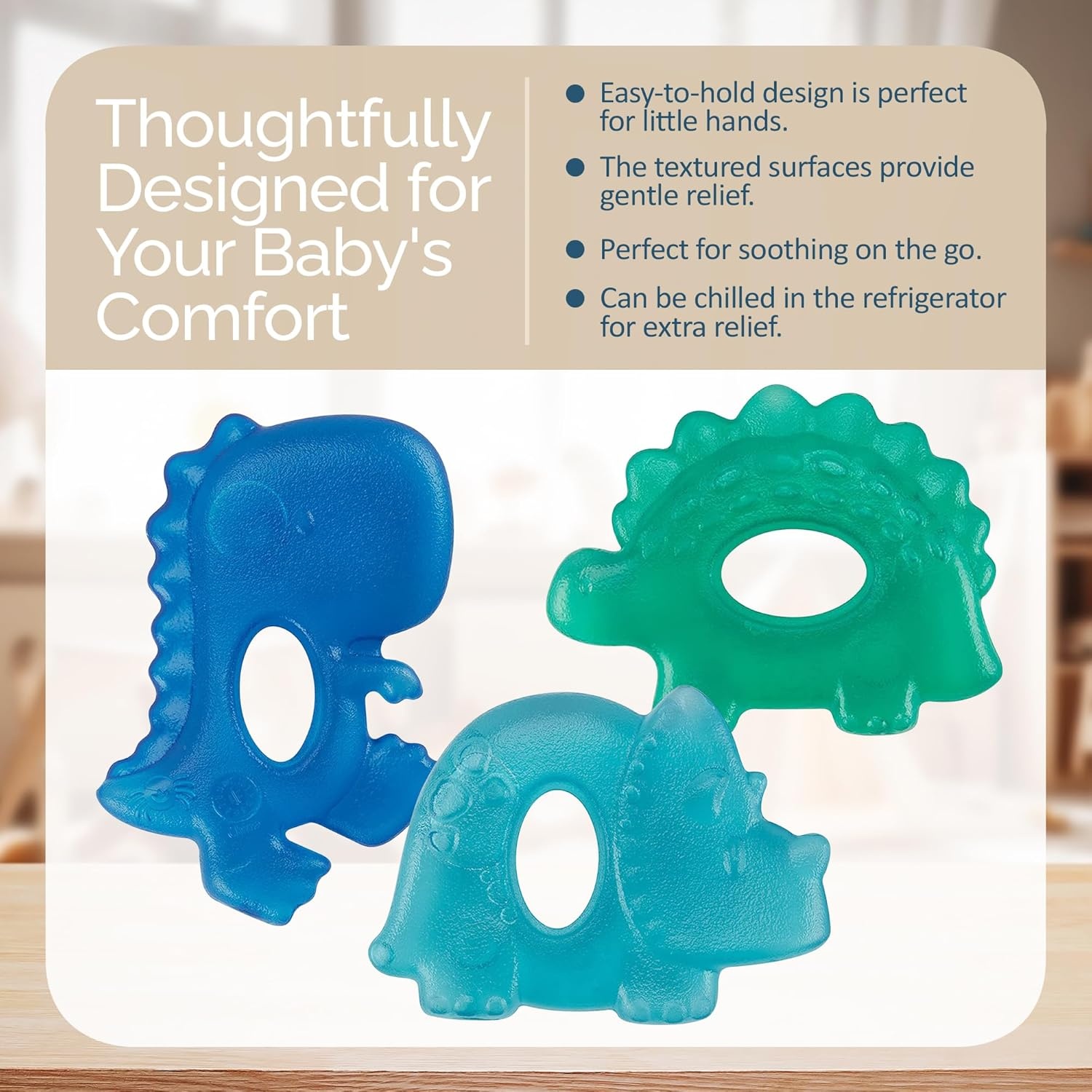 image:imageItzy Ritzy WaterFilled Teethers Cold Cutie Coolers Textured On Both Sides to Massage Sore Gums amp Emerging Teeth Can Be Chilled in Refrigerator Set of 3 Seaside Water TeethersDinosaur