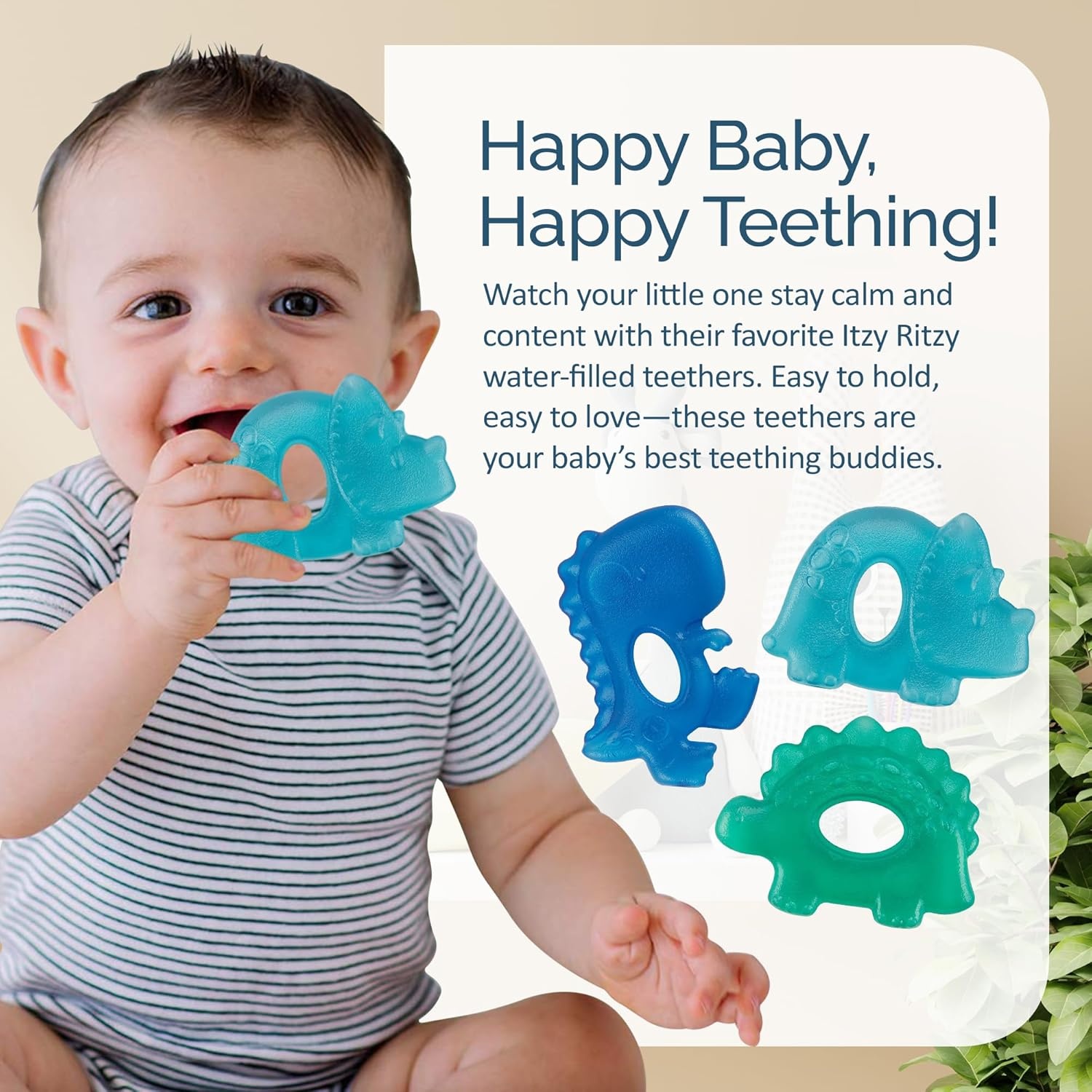 image:imageItzy Ritzy WaterFilled Teethers Cold Cutie Coolers Textured On Both Sides to Massage Sore Gums amp Emerging Teeth Can Be Chilled in Refrigerator Set of 3 Green Cactus Water TeethersDinosaur