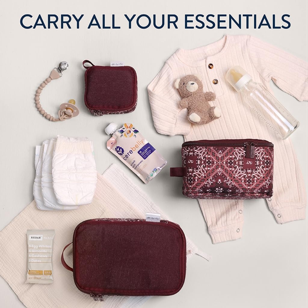 image:imageItzy Ritzy Packing Cubes For Travel Set of 3 Packing Cubes or Travel Organizers Each Cube Features a Mesh Top Double Zippers and a Fabric Handle Purple DinosaursPaisley Wine