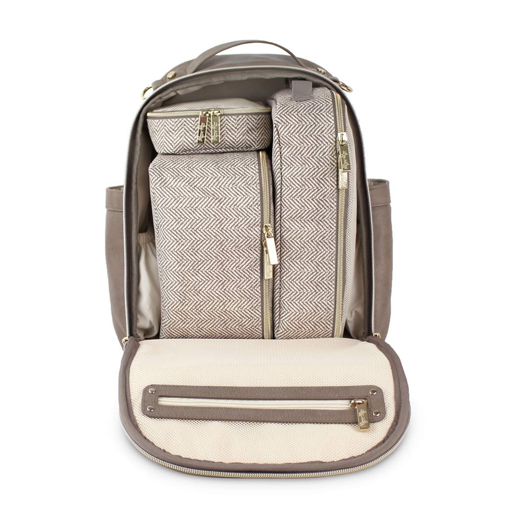 image:imageItzy Ritzy Packing Cubes For Travel Set of 3 Packing Cubes or Travel Organizers Each Cube Features a Mesh Top Double Zippers and a Fabric Handle Purple DinosaursTaupe