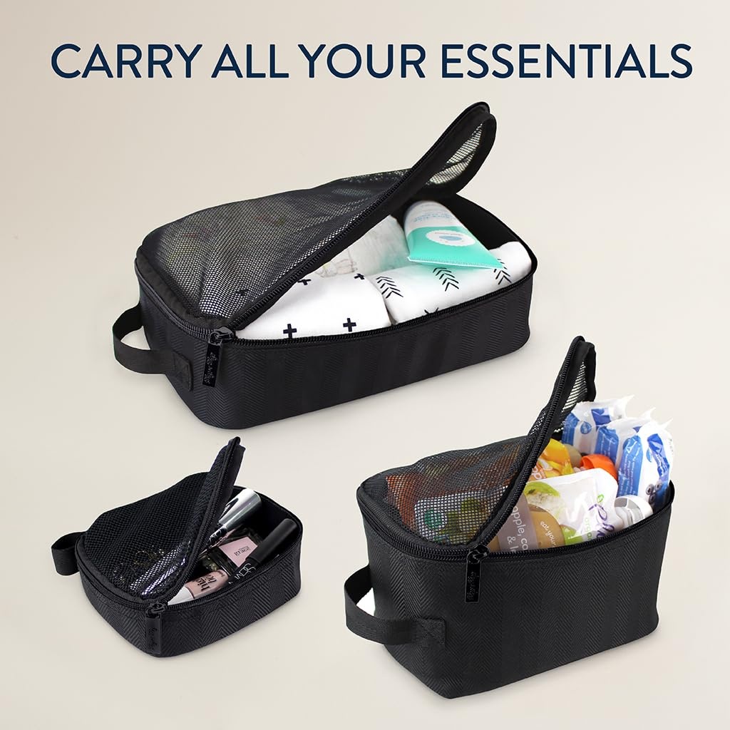 image:imageItzy Ritzy Packing Cubes For Travel Set of 3 Packing Cubes or Travel Organizers Each Cube Features a Mesh Top Double Zippers and a Fabric Handle Purple DinosaursBlack