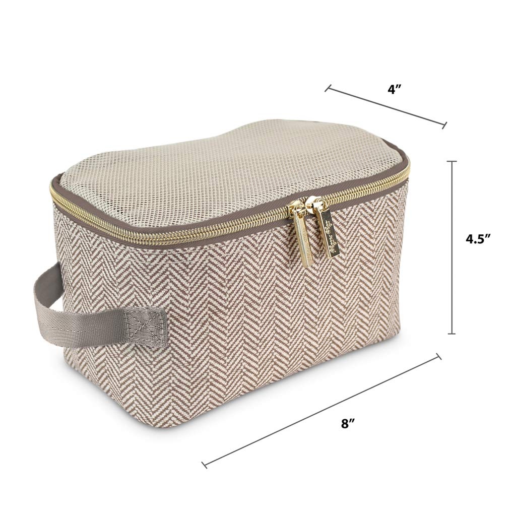 image:imageItzy Ritzy Packing Cubes For Travel Set of 3 Packing Cubes or Travel Organizers Each Cube Features a Mesh Top Double Zippers and a Fabric Handle Purple DinosaursTaupe