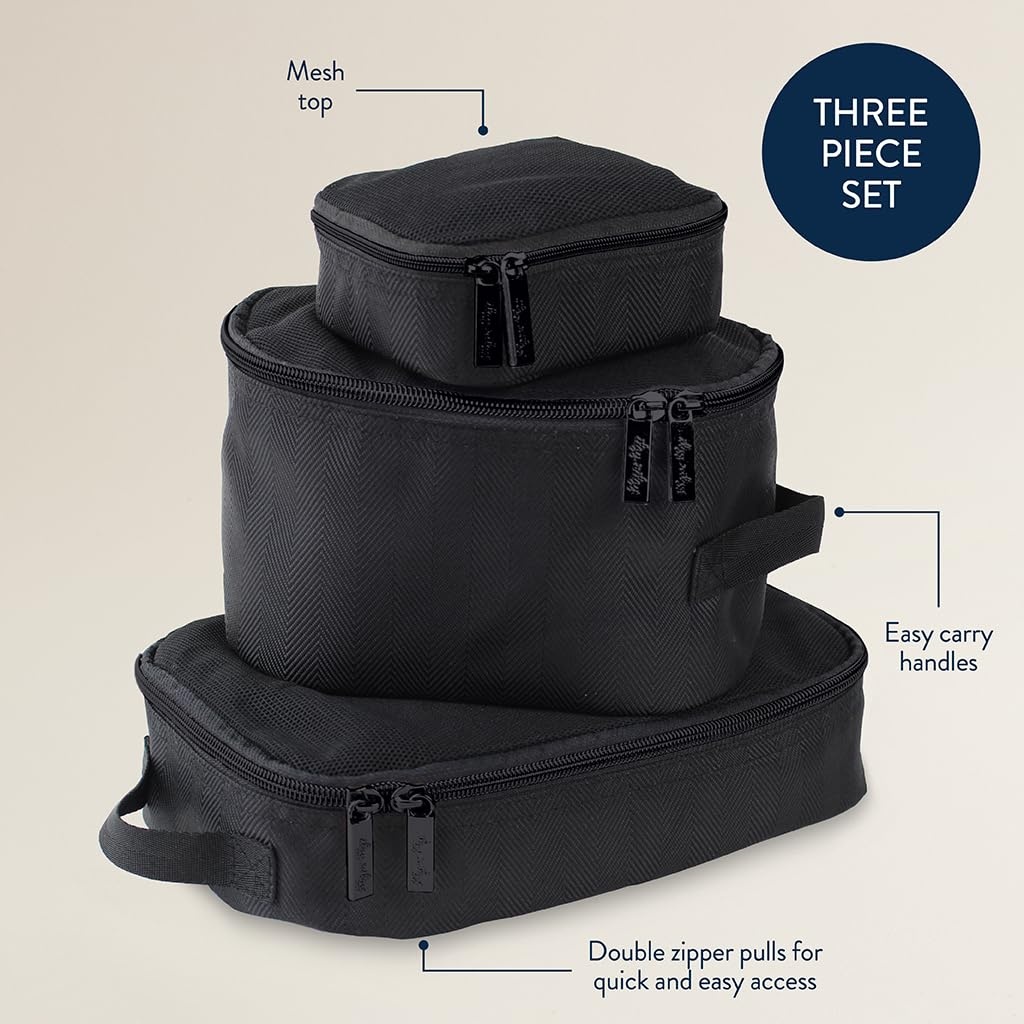 image:imageItzy Ritzy Packing Cubes For Travel Set of 3 Packing Cubes or Travel Organizers Each Cube Features a Mesh Top Double Zippers and a Fabric Handle Purple DinosaursBlack