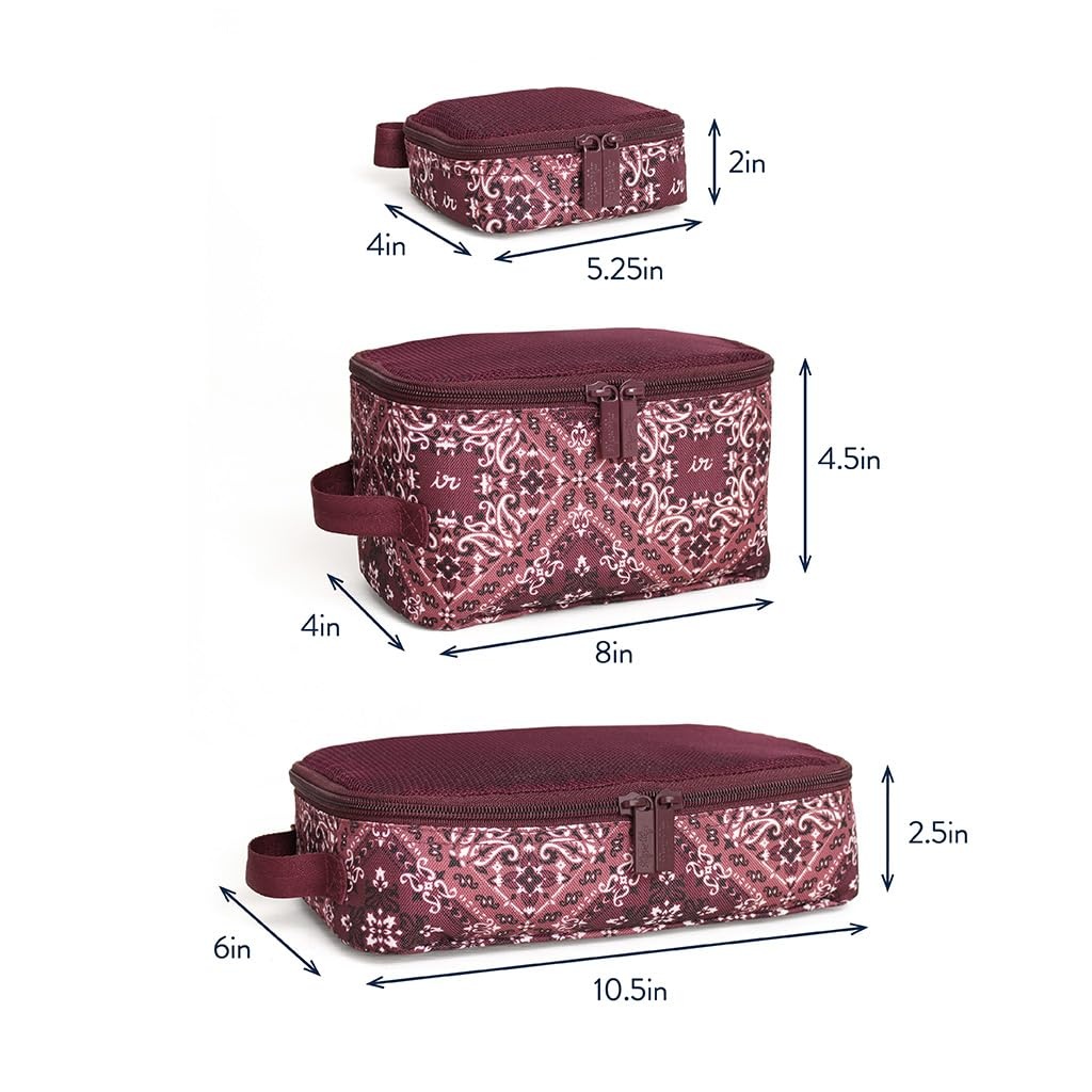image:imageItzy Ritzy Packing Cubes For Travel Set of 3 Packing Cubes or Travel Organizers Each Cube Features a Mesh Top Double Zippers and a Fabric Handle Purple DinosaursPaisley Wine