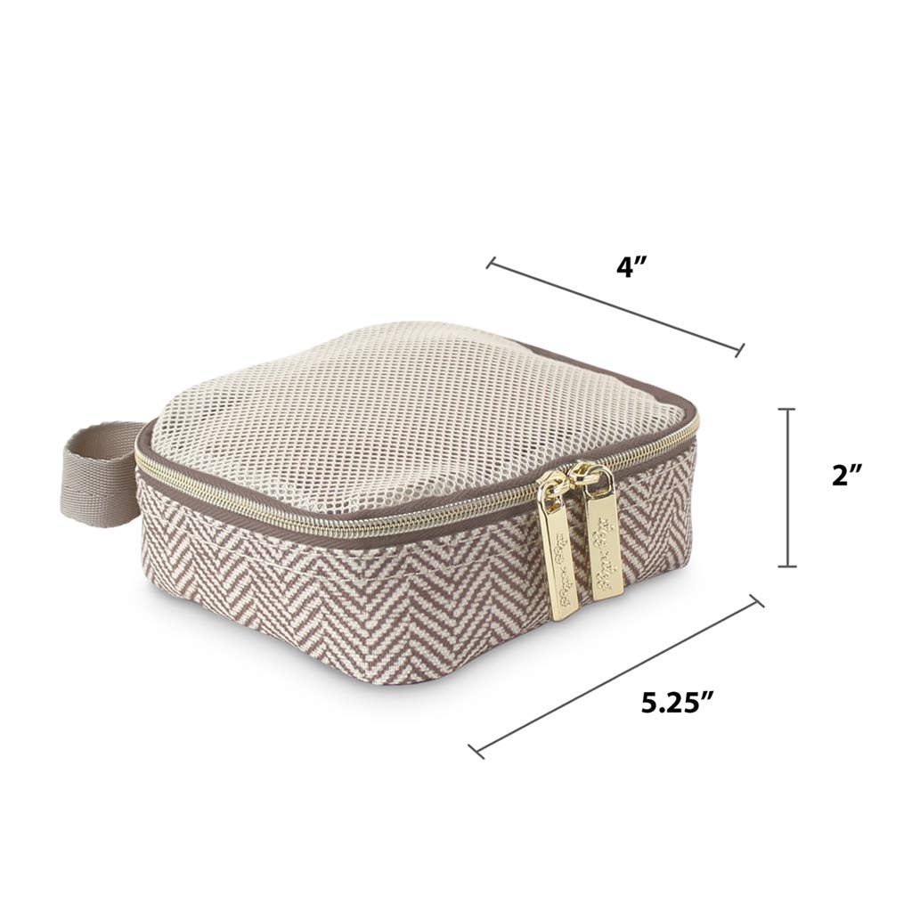 image:imageItzy Ritzy Packing Cubes For Travel Set of 3 Packing Cubes or Travel Organizers Each Cube Features a Mesh Top Double Zippers and a Fabric Handle Purple DinosaursTaupe