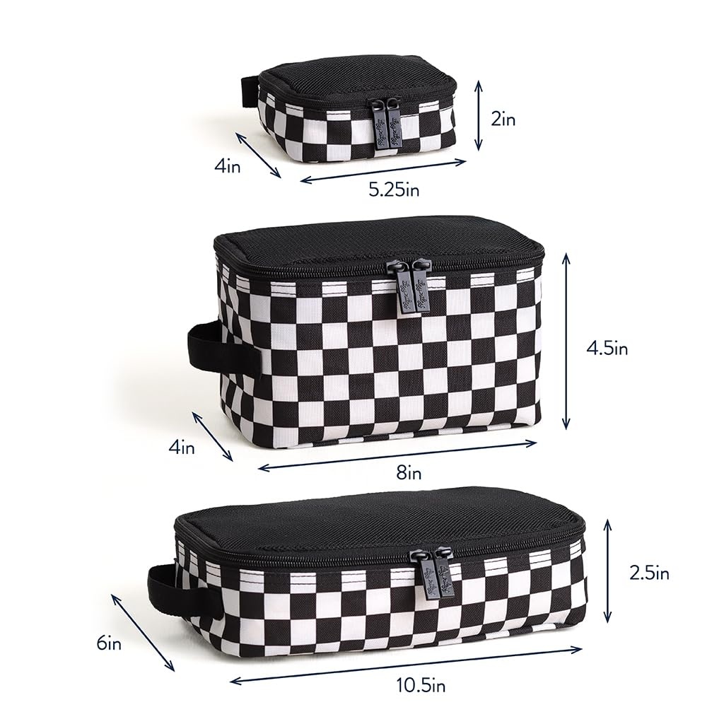 image:imageItzy Ritzy Packing Cubes For Travel Set of 3 Packing Cubes or Travel Organizers Each Cube Features a Mesh Top Double Zippers and a Fabric Handle Purple DinosaursBlack White Checkerboard