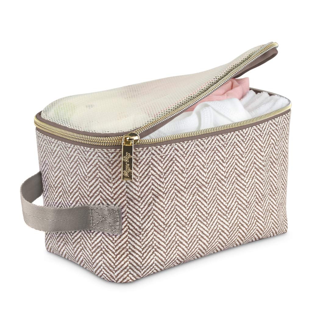 image:imageItzy Ritzy Packing Cubes For Travel Set of 3 Packing Cubes or Travel Organizers Each Cube Features a Mesh Top Double Zippers and a Fabric Handle Purple DinosaursTaupe