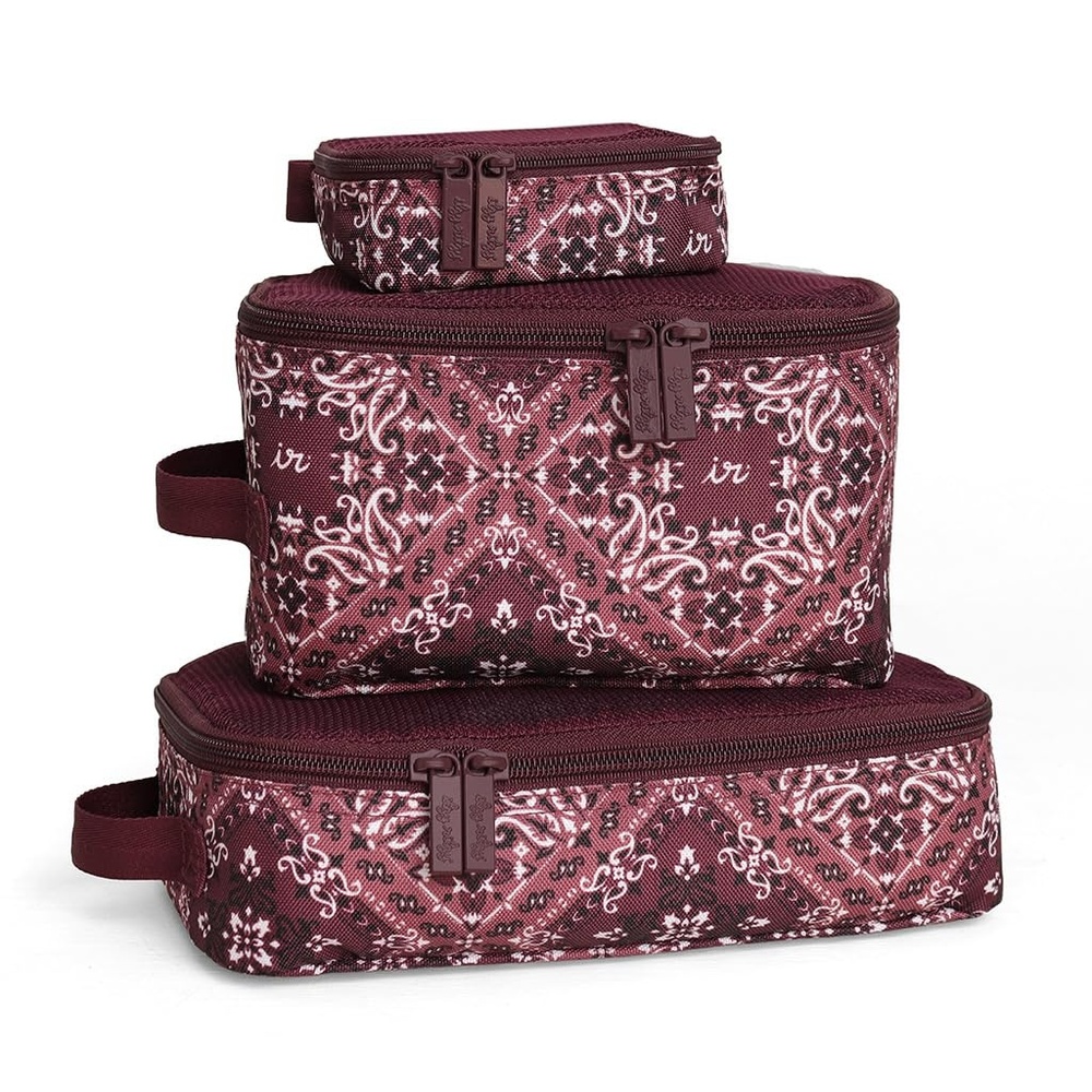 image:imageItzy Ritzy Packing Cubes For Travel Set of 3 Packing Cubes or Travel Organizers Each Cube Features a Mesh Top Double Zippers and a Fabric Handle Purple DinosaursPaisley Wine
