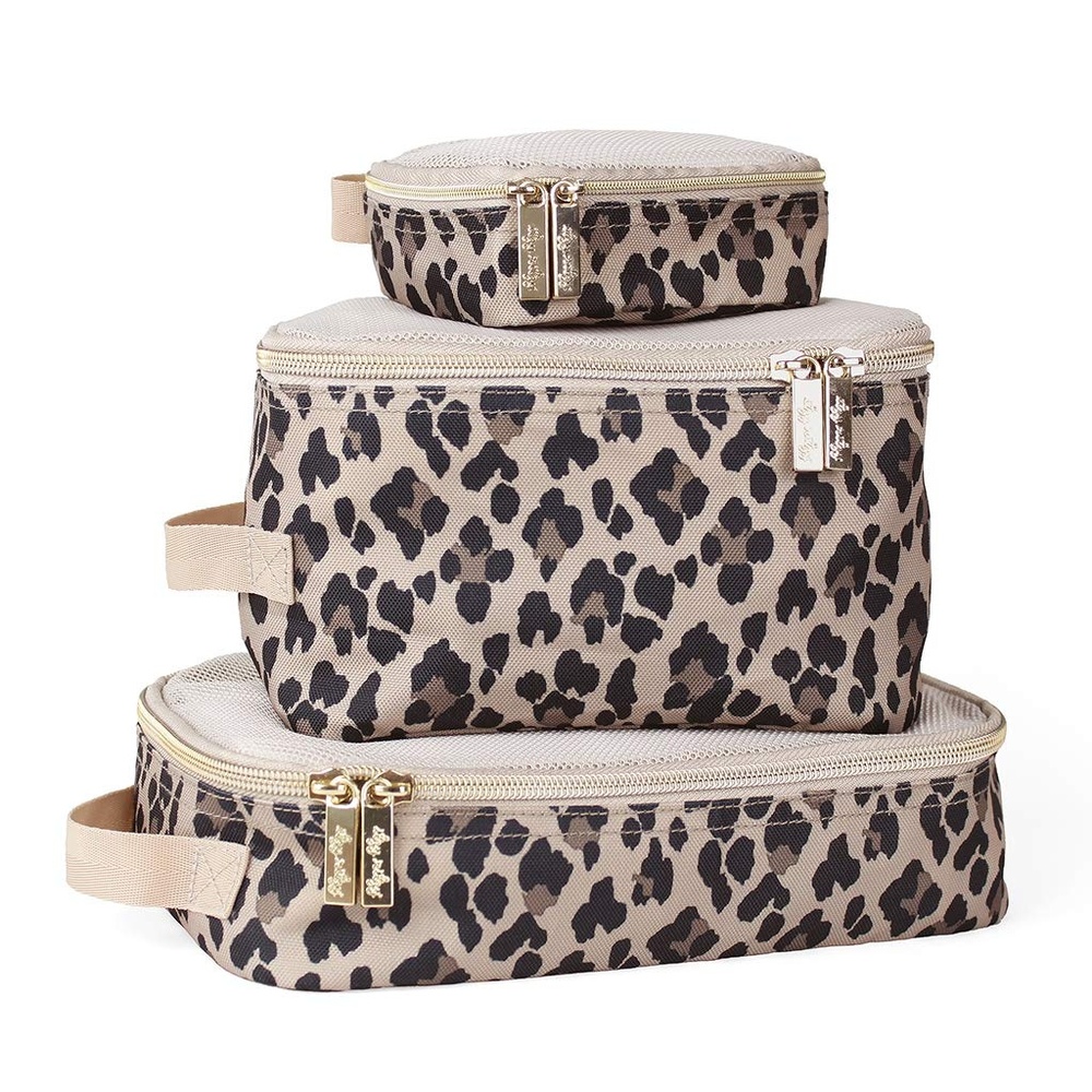 image:imageItzy Ritzy Packing Cubes For Travel Set of 3 Packing Cubes or Travel Organizers Each Cube Features a Mesh Top Double Zippers and a Fabric Handle Purple DinosaursLeopard