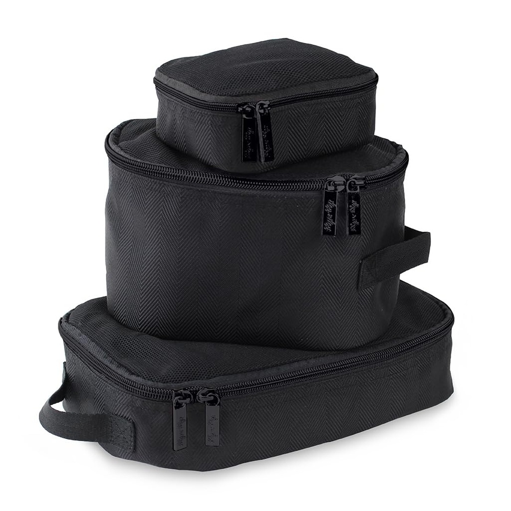 image:imageItzy Ritzy Packing Cubes For Travel Set of 3 Packing Cubes or Travel Organizers Each Cube Features a Mesh Top Double Zippers and a Fabric Handle Purple DinosaursBlack