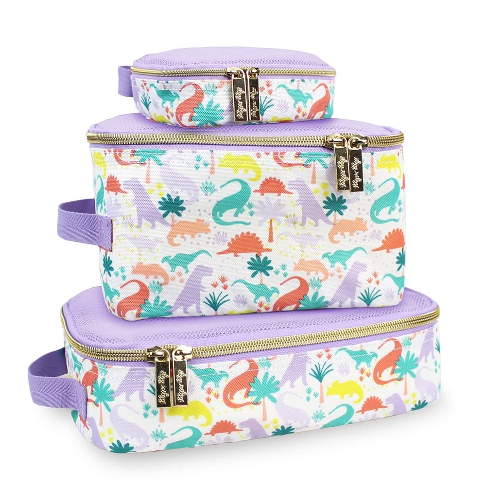 image:imageItzy Ritzy Packing Cubes For Travel Set of 3 Packing Cubes or Travel Organizers Each Cube Features a Mesh Top Double Zippers and a Fabric Handle Purple DinosaursPurple Dinosaurs
