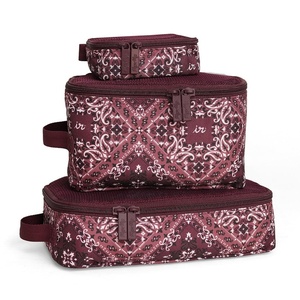 image:imageItzy Ritzy Packing Cubes For Travel  Set of 3 Packing Cubes or Travel Organizers  Each Cube Features a Mesh Top Double Zippers and a Fabric Handle Purple DinosaursPaisley Wine