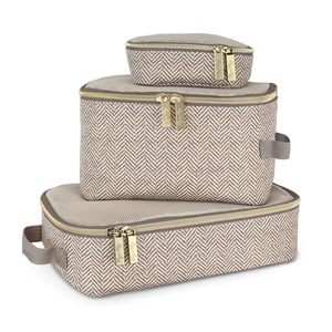 image:imageItzy Ritzy Packing Cubes For Travel  Set of 3 Packing Cubes or Travel Organizers  Each Cube Features a Mesh Top Double Zippers and a Fabric Handle Purple DinosaursTaupe