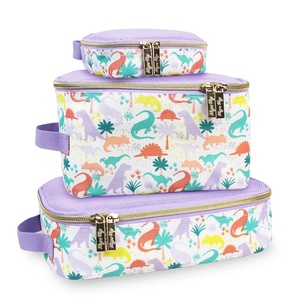 image:imageItzy Ritzy Packing Cubes For Travel  Set of 3 Packing Cubes or Travel Organizers  Each Cube Features a Mesh Top Double Zippers and a Fabric Handle Purple DinosaursPurple Dinosaurs