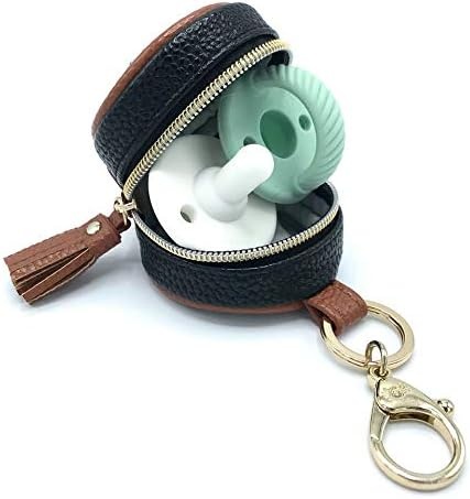 image:imageItzy Ritzy Pacifier Holder Case with Clip Pacifier Case Includes Clasp to Easily Attach to a Diaper Bag or Purse Measures 25 in Diameter and Holds 2 Pacifiers Milk amp HoneyCoffee Cream