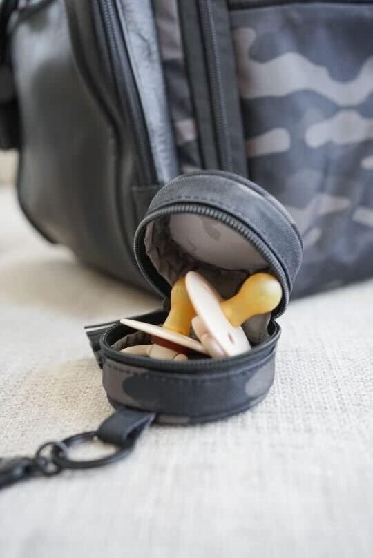 image:imageItzy Ritzy Pacifier Holder Case with Clip Pacifier Case Includes Clasp to Easily Attach to a Diaper Bag or Purse Measures 25 in Diameter and Holds 2 Pacifiers Milk amp HoneyCamo