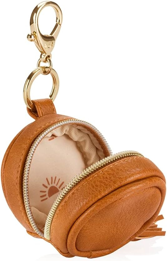 image:imageItzy Ritzy Pacifier Holder Case with Clip Pacifier Case Includes Clasp to Easily Attach to a Diaper Bag or Purse Measures 25 in Diameter and Holds 2 Pacifiers Milk amp HoneyCognac