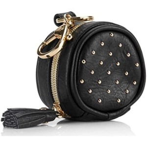 image:imageItzy Ritzy Pacifier Holder Case with Clip  Pacifier Case Includes Clasp to Easily Attach to a Diaper Bag or Purse Measures 25 in Diameter and Holds 2 Pacifiers Milk amp HoneyBlack with Gold Hardware