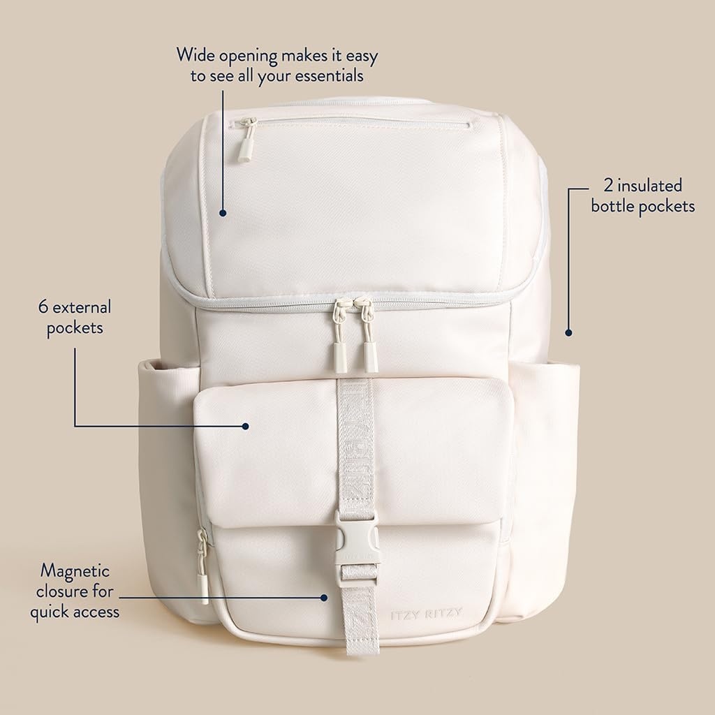 image:imageItzy Ritzy Belong Bucket Backpack Lightweight Diaper Bag Backpack Featuring 16 Pockets Bucket Top Opening Stroller Straps amp Changing Pad Organized and Stylish Everyday Family Backpack GreenBone
