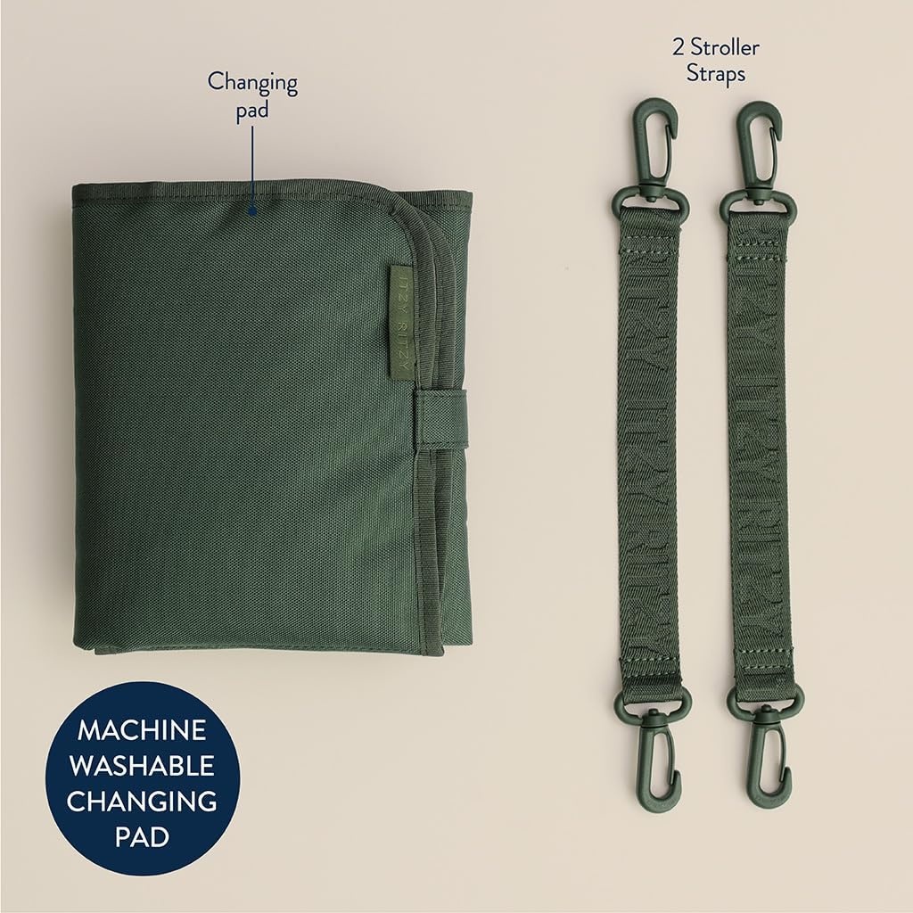 image:imageItzy Ritzy Belong Bucket Backpack Lightweight Diaper Bag Backpack Featuring 16 Pockets Bucket Top Opening Stroller Straps amp Changing Pad Organized and Stylish Everyday Family Backpack GreenHunter Green
