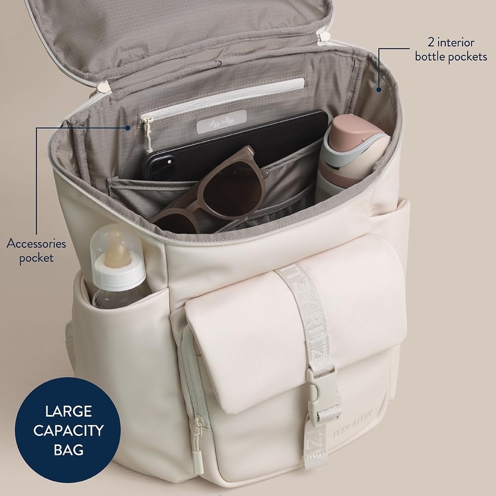 image:imageItzy Ritzy Belong Bucket Backpack Lightweight Diaper Bag Backpack Featuring 16 Pockets Bucket Top Opening Stroller Straps amp Changing Pad Organized and Stylish Everyday Family Backpack GreenBone