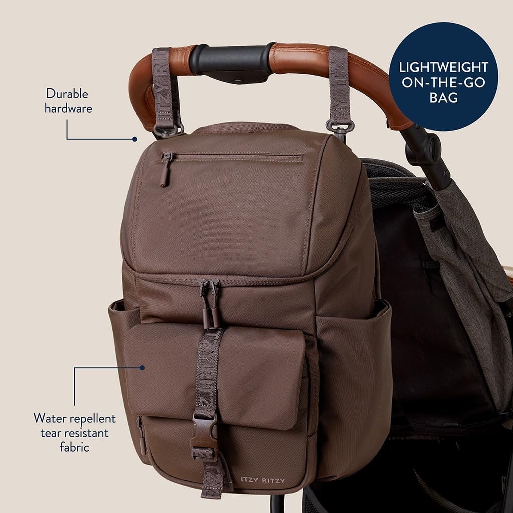 image:imageItzy Ritzy Belong Bucket Backpack Lightweight Diaper Bag Backpack Featuring 16 Pockets Bucket Top Opening Stroller Straps amp Changing Pad Organized and Stylish Everyday Family Backpack GreenChocolate