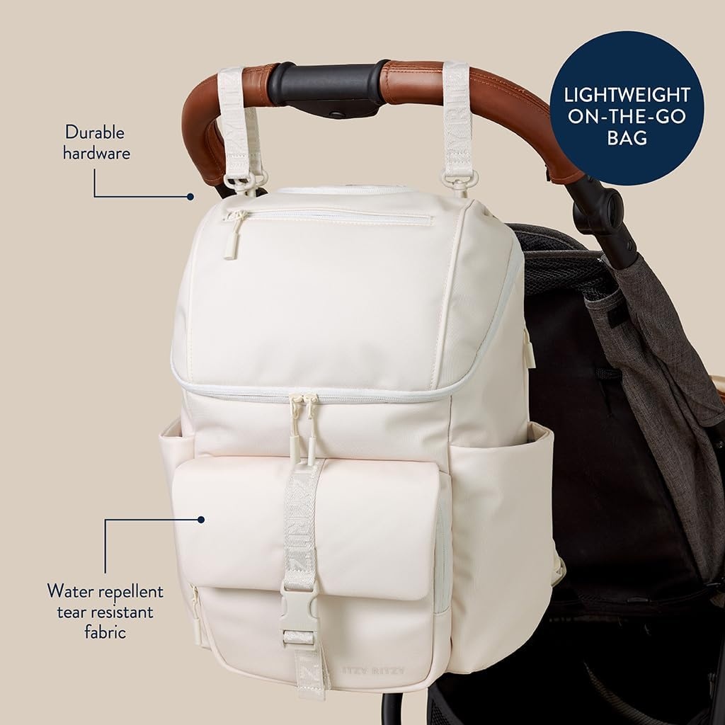 image:imageItzy Ritzy Belong Bucket Backpack Lightweight Diaper Bag Backpack Featuring 16 Pockets Bucket Top Opening Stroller Straps amp Changing Pad Organized and Stylish Everyday Family Backpack GreenBone