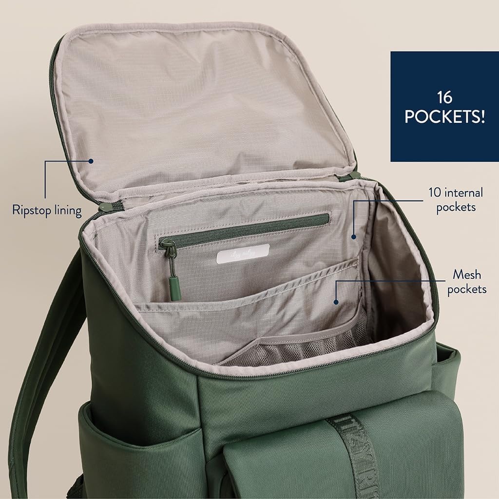 image:imageItzy Ritzy Belong Bucket Backpack Lightweight Diaper Bag Backpack Featuring 16 Pockets Bucket Top Opening Stroller Straps amp Changing Pad Organized and Stylish Everyday Family Backpack GreenHunter Green