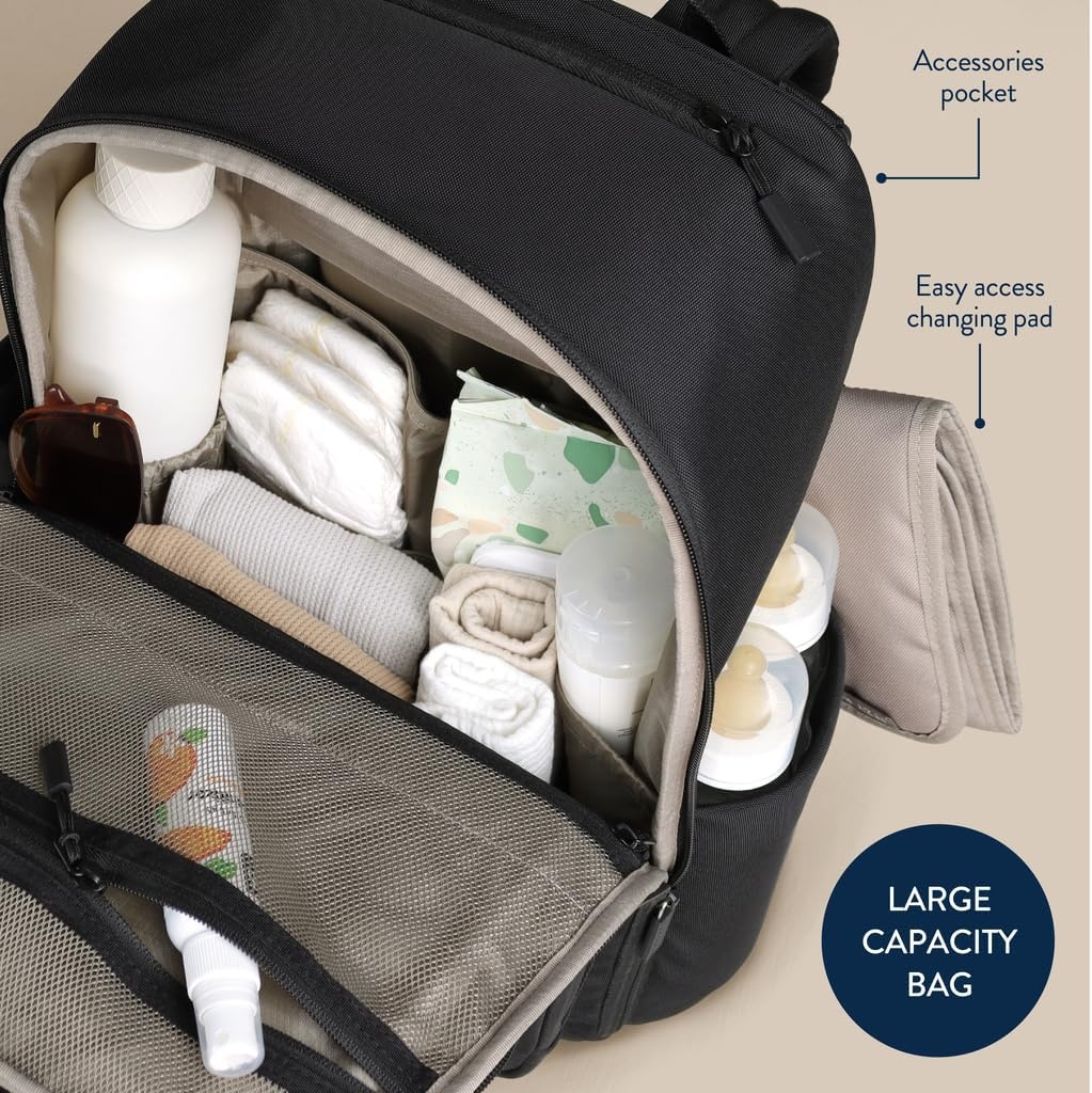 image:imageItzy Ritzy Utility Diaper Bag Backpack Features 17 Pockets Including 2 Insulated Bottle Holders amp Trolley Sleeve and Includes Stroller Straps amp Changing Pad Part of the Belong Collection GreenBlack