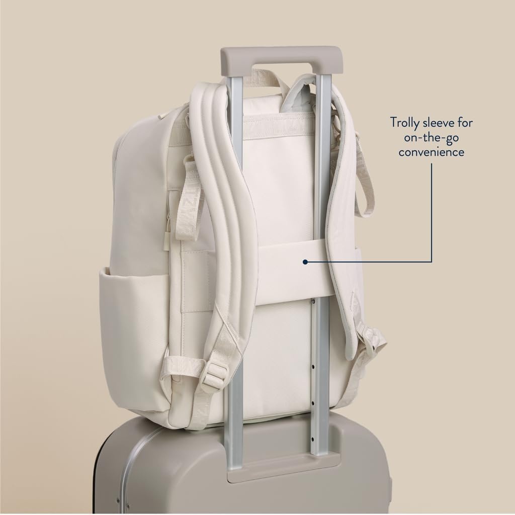 image:imageItzy Ritzy Utility Diaper Bag Backpack Features 17 Pockets Including 2 Insulated Bottle Holders amp Trolley Sleeve and Includes Stroller Straps amp Changing Pad Part of the Belong Collection GreenCream