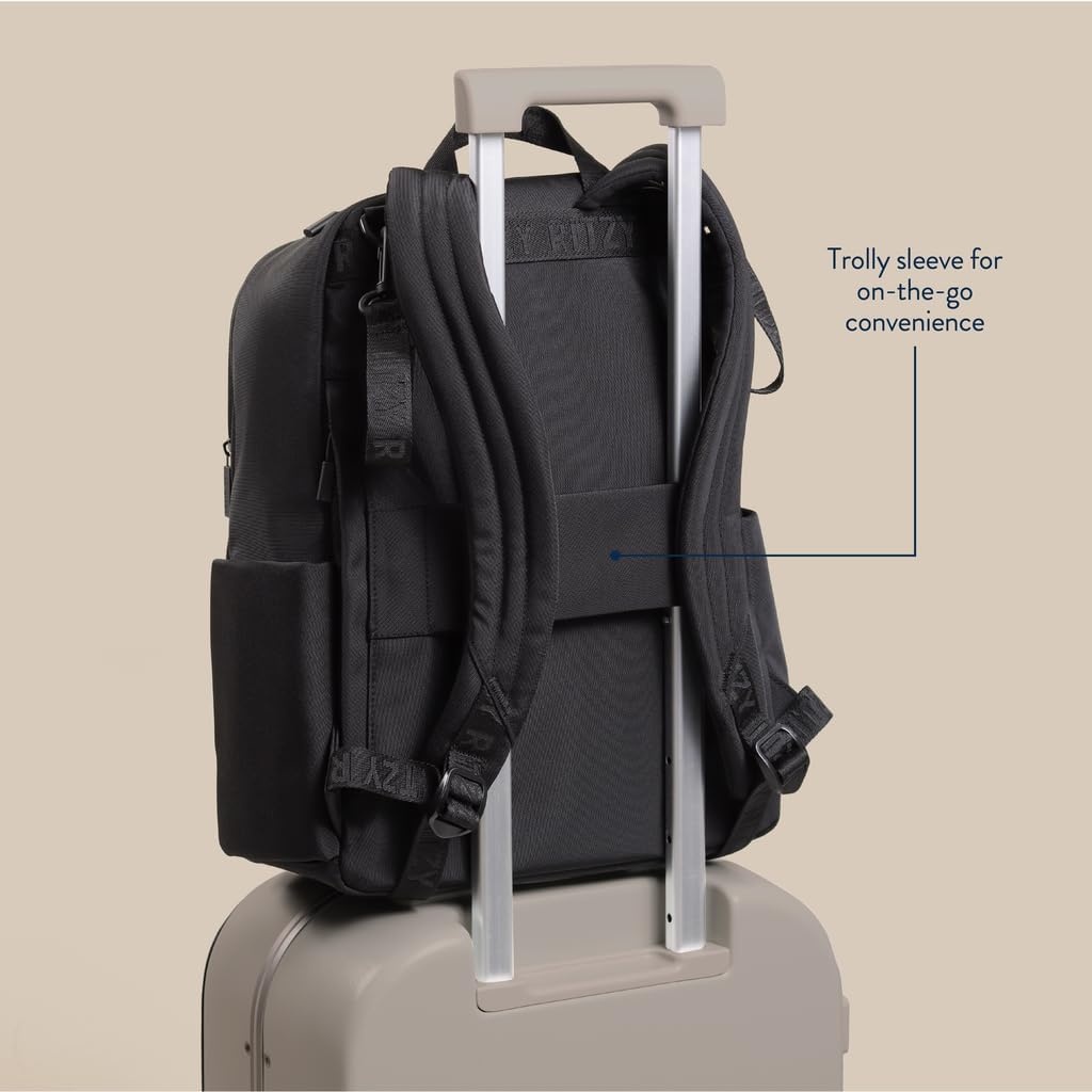 image:imageItzy Ritzy Utility Diaper Bag Backpack Features 17 Pockets Including 2 Insulated Bottle Holders amp Trolley Sleeve and Includes Stroller Straps amp Changing Pad Part of the Belong Collection GreenBlack