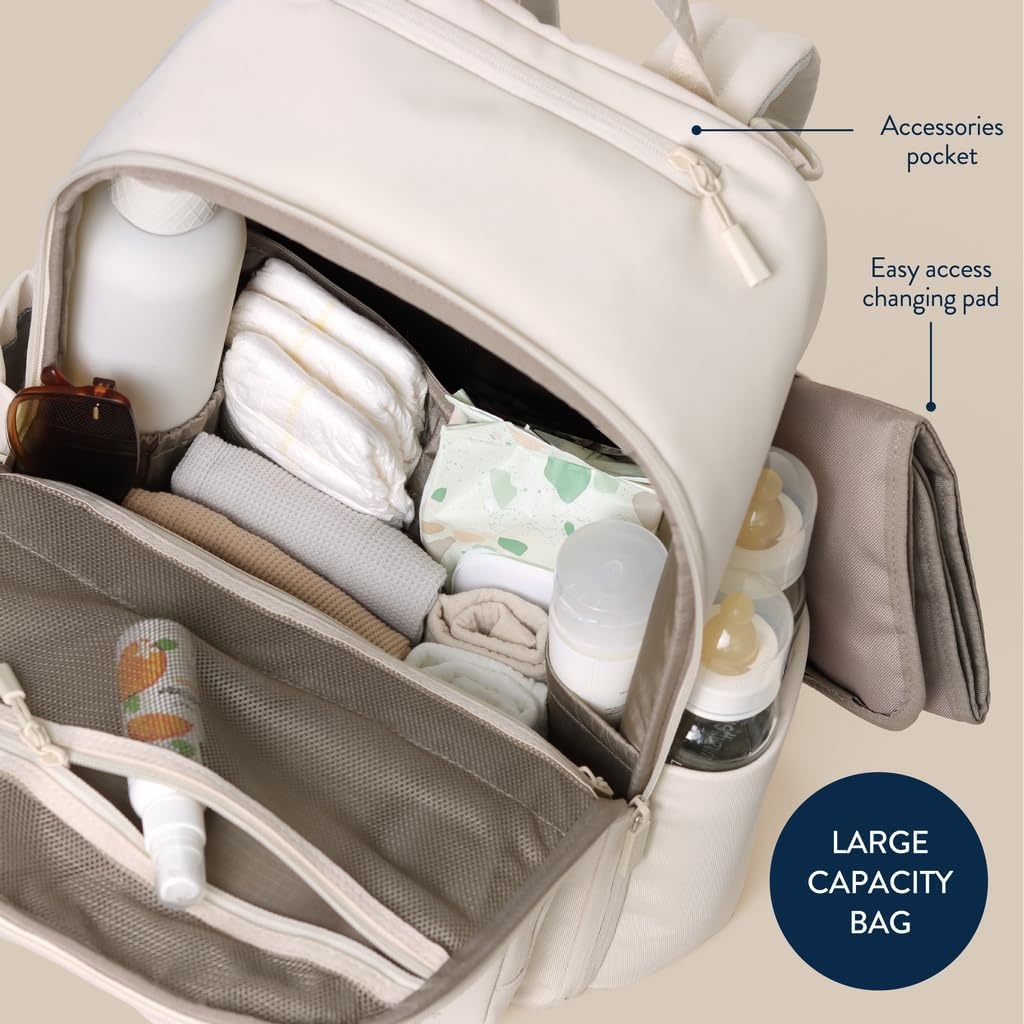 image:imageItzy Ritzy Utility Diaper Bag Backpack Features 17 Pockets Including 2 Insulated Bottle Holders amp Trolley Sleeve and Includes Stroller Straps amp Changing Pad Part of the Belong Collection GreenCream