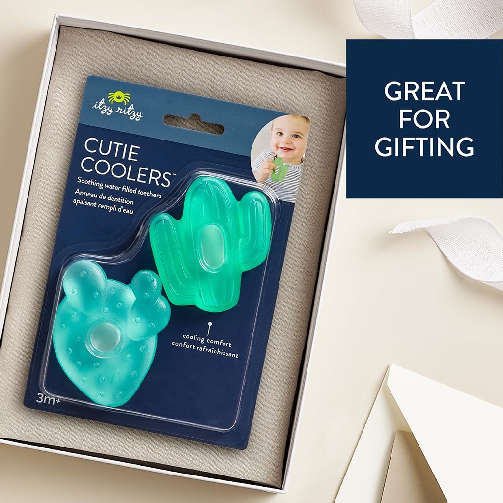 image:imageItzy Ritzy WaterFilled Teethers Cold Cutie Coolers Textured On Both Sides to Massage Sore Gums amp Emerging Teeth Can Be Chilled in Refrigerator Set of 2 Green Cactus Water TeethersCactus