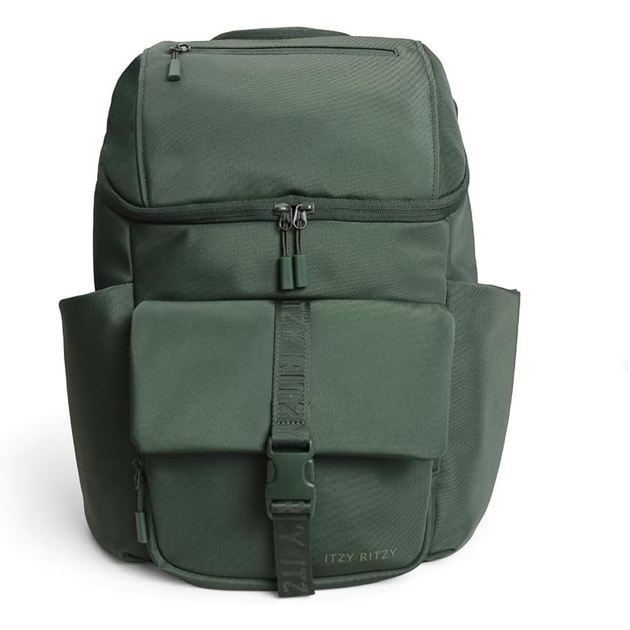 image:imageItzy Ritzy Belong Bucket Backpack Lightweight Diaper Bag Backpack Featuring 16 Pockets Bucket Top Opening Stroller Straps amp Changing Pad Organized and Stylish Everyday Family Backpack GreenHunter Green