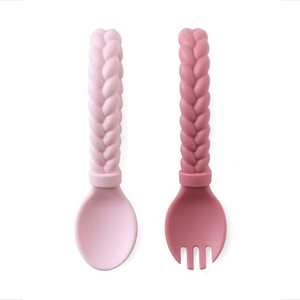 image:imageItzy Ritzy Silicone Spoon amp Fork Set  Baby Utensils Featuring a Baby Fork and Spoon with Looped Braided Handles  Made of 100 Food Grade Silicone amp BPAFree  Ages 6 Months and Up MintPink