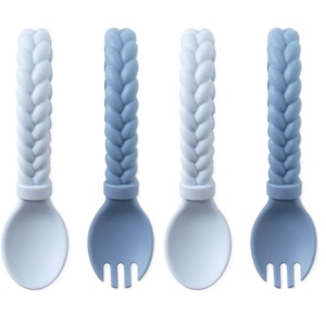 image:imageItzy Ritzy Silicone Spoon amp Fork Set  Baby Utensils Featuring a Baby Fork and Spoon with Looped Braided Handles  Made of 100 Food Grade Silicone amp BPAFree  Ages 6 Months and Up MintAzul