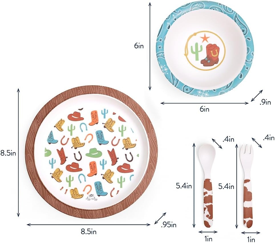 image:imageItzy Ritzy Kids Dinnerware Set Toddler Mealtime Dining Set for Ages 6 Months with Melamine Plate Bowl Fork amp Spoon Dishwasher Safe Baby Feeding Set For Independent Eating Ribbons amp RosesWestern
